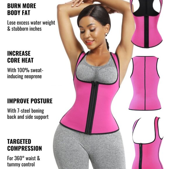 BodyHeat 7-Boned Sauna Vest, Hot Pink - Picture 7 of 12